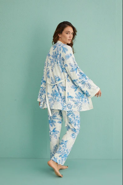 Gd Goldoremi 14401-4 Kadın Termal Kumaş 3'lü Sabahlıklı Pijama Takım - 8