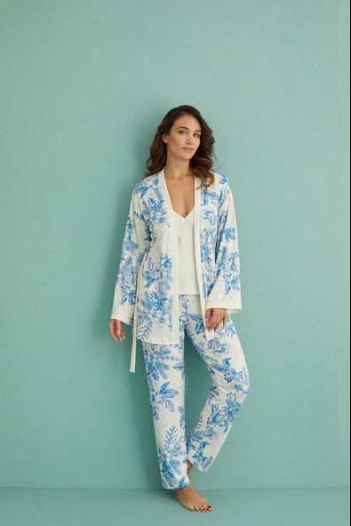 Gd Goldoremi 14401-4 Kadın Termal Kumaş 3'lü Sabahlıklı Pijama Takım - 2