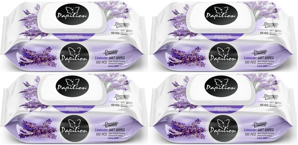 Papilion Islak Havlu Mendil 100 Yaprak Lavanta (4 Lü Set) 400 Yaprak