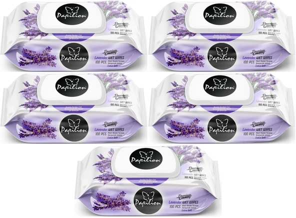 Papilion Islak Havlu Mendil 100 Yaprak Lavanta (5 Li Set) 500 Yaprak
