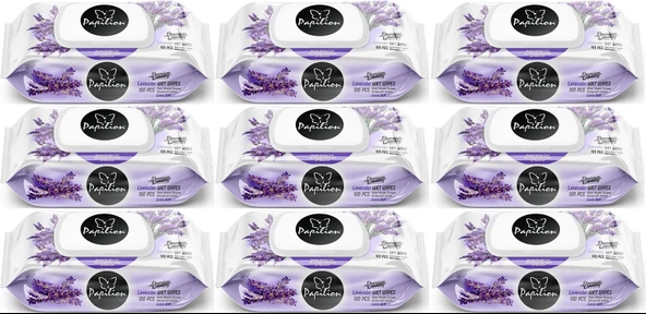 Papilion Islak Havlu Mendil 100 Yaprak Lavanta (9 Lu Set) 900 Yaprak