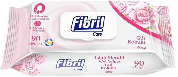 Fibril Islak Havlu Mendil 90 Yaprak Gül Plastik Kapaklı Tekli Pk