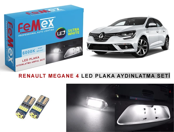 Renault Megane 4 LED Plaka Aydınlatma Ampul Seti FEMEX Parlak Beyaz