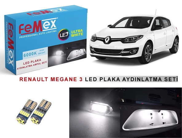 Renault Megane 3 LED Plaka Aydınlatma Ampul Seti FEMEX Parlak Beyaz