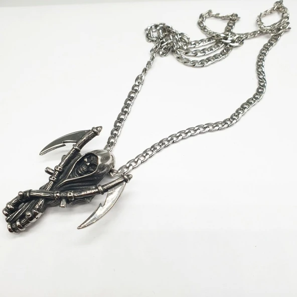 Ölüm Meleği Gümüş Renk Çelik Kolye - 4