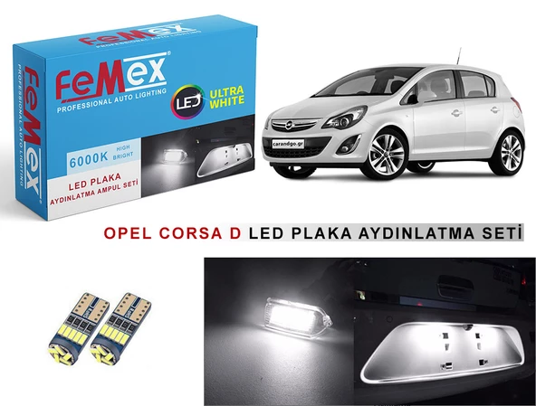 Opel Corsa D LED Plaka Aydınlatma Ampul Seti FEMEX Parlak Beyaz