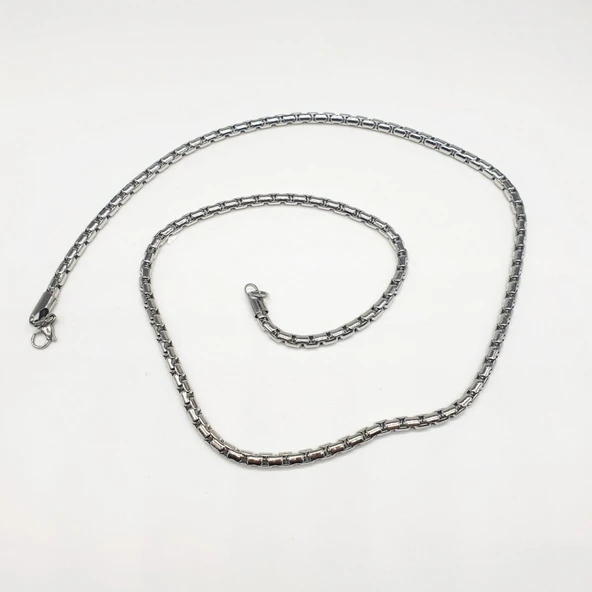 Gümüş Rengi Erkek Çelik Kolye - 10