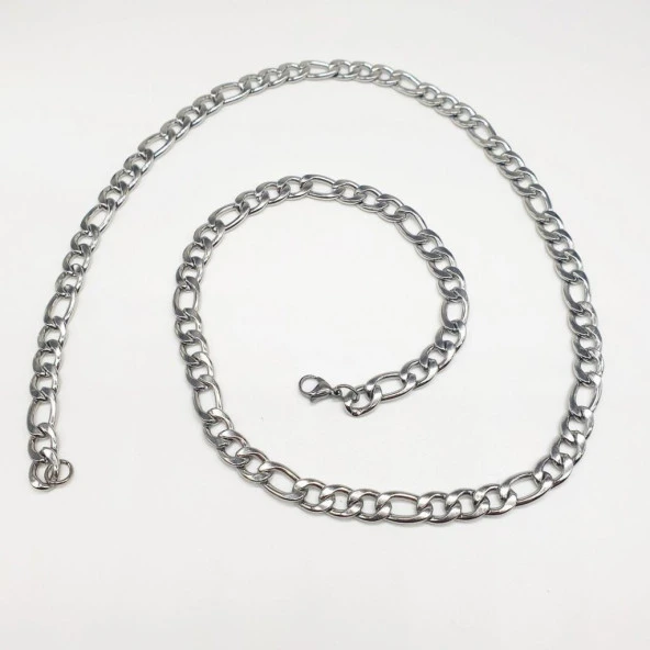 Gümüş Renk Kalın Çelik Zincir Kolye - 6
