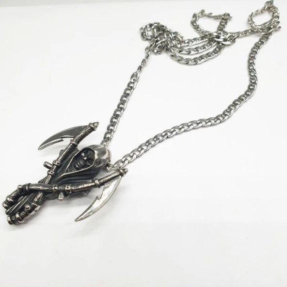 Ölüm Meleği Gümüş Renk Çelik Kolye - 2