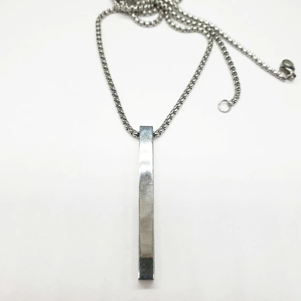 Gümüş Renk Çubuk Model Çelik Kolye - 11