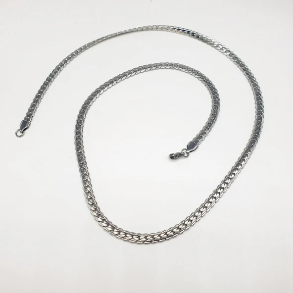 Gümüş Renk Çizgili Erkek Çelik Kolye - 10