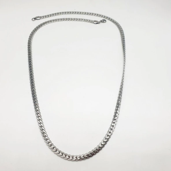 Gümüş Renk Çizgili Erkek Çelik Kolye - 3