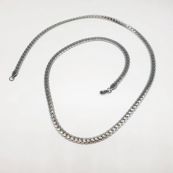 Gümüş Renk Çizgili Erkek Çelik Kolye - 2