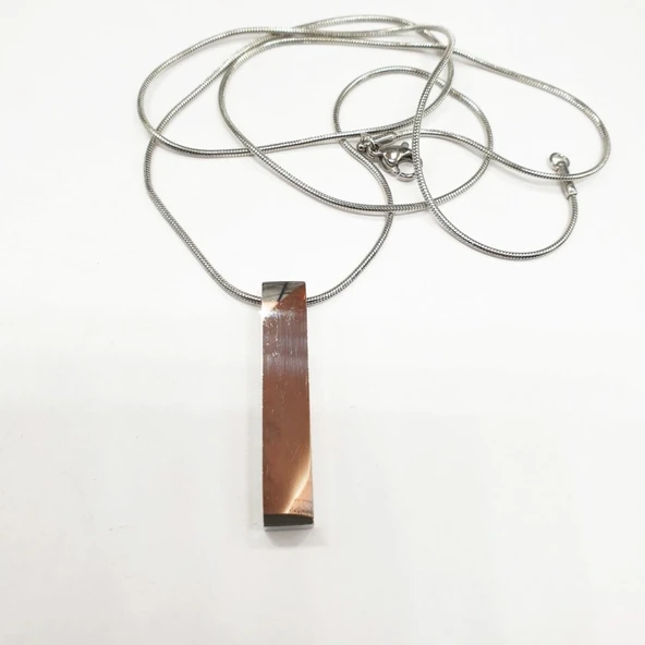 Gümüş Renk İnce Zincirli Çubuk Model Çelik Kolye - 11