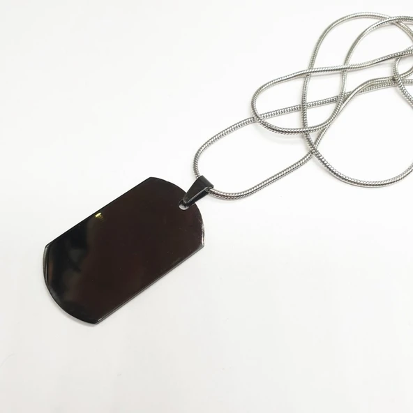 Siyah Renk Askeri Armalı Gümüş Renk Erkek Kolye - 7