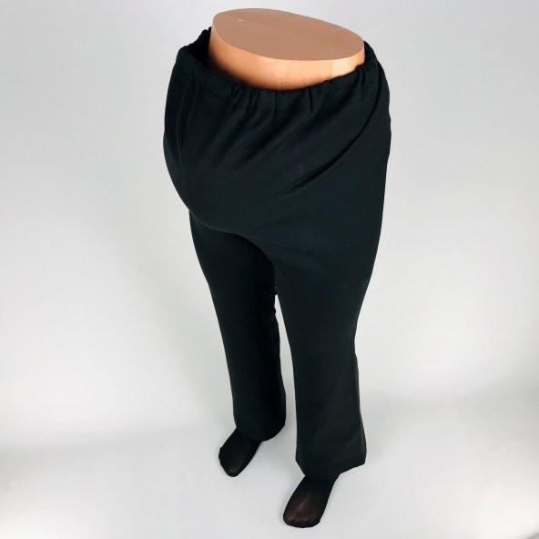SNY Boru Paça Düz Renk Rahat Kalıp Belden Lastik Ayarlı Siyah Hamile Pantolon