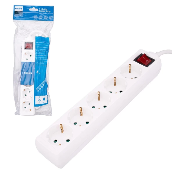 PHILIPS SPS-1050A 5Li Grup Priz 2 Metre Anahtarlı Bakır Çocuk Emniyetli