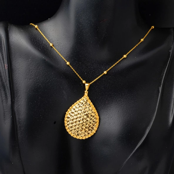 Burmalı Yaşam Çiçeği 22 Ayar Altın Kolye - Resim 2