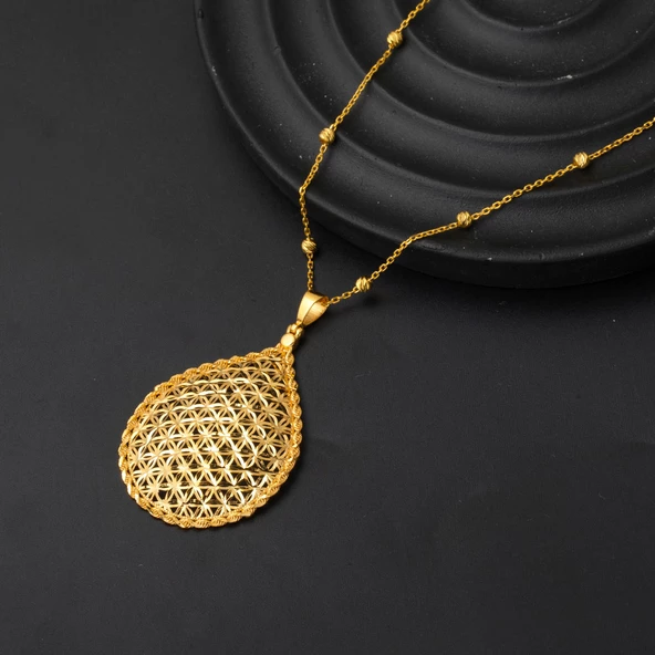 Burmalı Yaşam Çiçeği 22 Ayar Altın Kolye - Resim 4