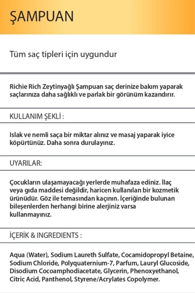 Richie Rich Zeytinyağlı Şampuan  Doğal Bakım ve Nemlendirme İçin Avantajlı Boy (700 ml) - 3