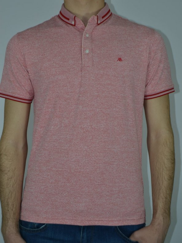 MARKOVA 3809 PETEK DESENLİ POLO YAKA ERKEK KIRMIZI T-SHİRT - 5