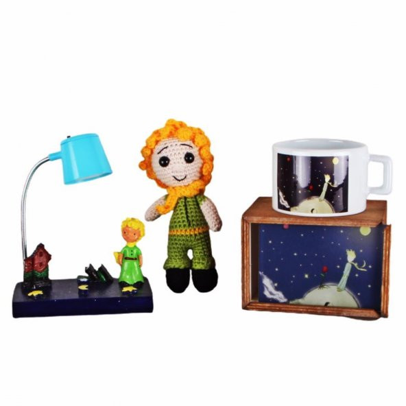 Küçük Prens Üçlü Set Amigurumi 16 Cm Küçük Prens Oyuncak Küçük Prens Kutulu Kupa Işıklı Biblo Set