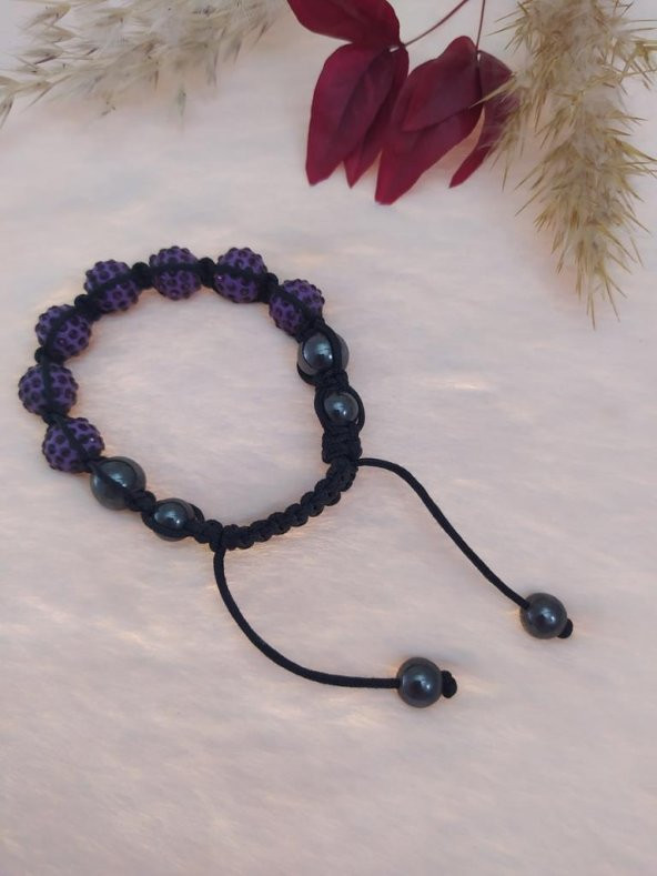 Hdmarketim Sıralı Swarovski Siyah Mor Taşlı Örgü Bileklik Ayarlanabilir - 3