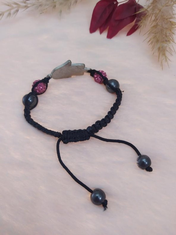 Hdmarketim Sıralı Swarovski Siyah Pembe Taşlı Örgü Bileklik Ayarlanabilir - 3