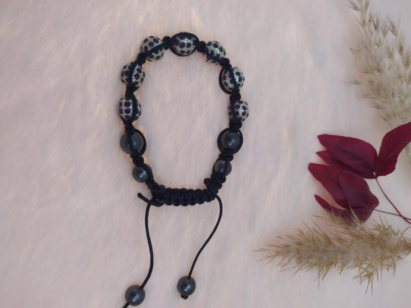 Hdmarketim Sıralı Swarovski Siyah Mor Taşlı Örgü Bileklik Ayarlanabilir - 2