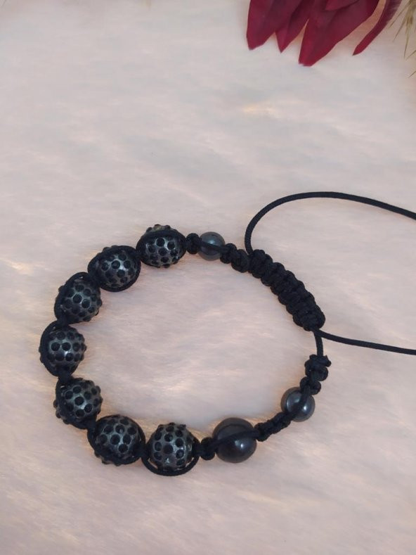 Hdmarketim Sıralı Siyah Taşlı Örgü Bileklik Ayarlanabilir - 2