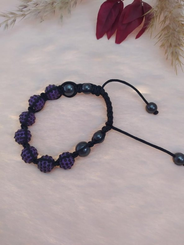 Hdmarketim Sıralı Swarovski Siyah Mor Taşlı Örgü Bileklik Ayarlanabilir - 2