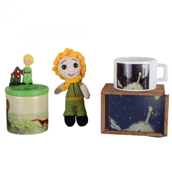 Küçük Prens Üçlü Set Amigurumi 16 Cm Küçük Prens Kutulu Kupa Kalemlik Küçük Prens Hediye Seti