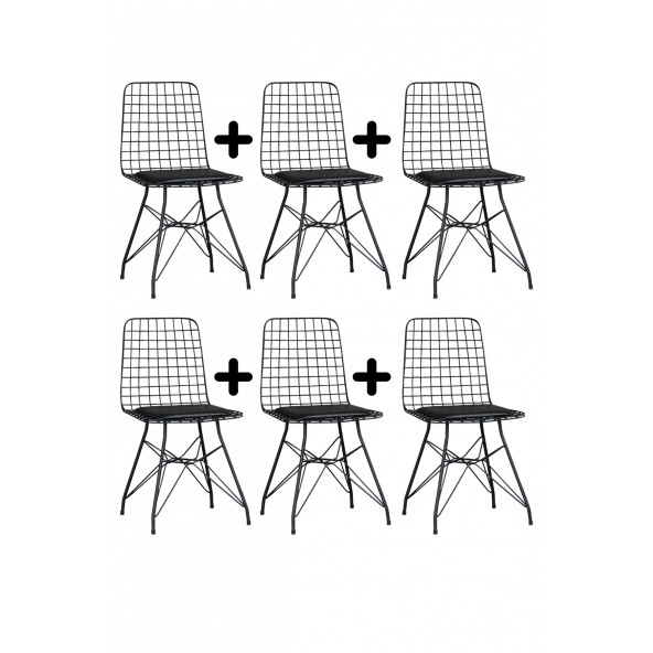 6'LI SİYAH EKO TEL SANDALYE-MUTFAK SANDALYESİ-ÇALIŞMA SAMDALYESİ