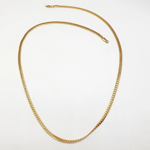 Altın Renk Çizgili Çelik Zincir Kolye - 10