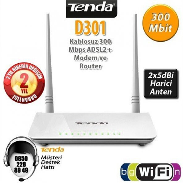 TENDA D301 4 PORT WiFi-N 300Mbps ADSL2+ MODEM+USB