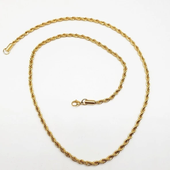 Altın Renk Sarmal Çelik Zincir Kolye - 12