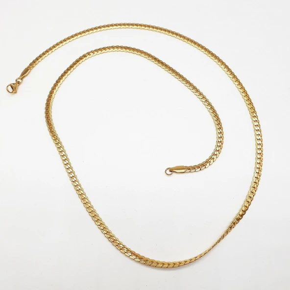 Altın Renk Çizgili Çelik Zincir Kolye - 11