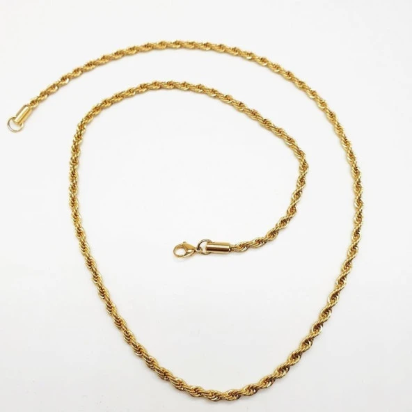 Altın Renk Sarmal Çelik Zincir Kolye - 4