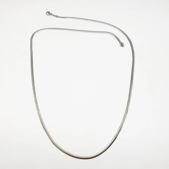 Gümüş Renk Sıkıştırılmış İnce Çelik Zincir Kolye - 11