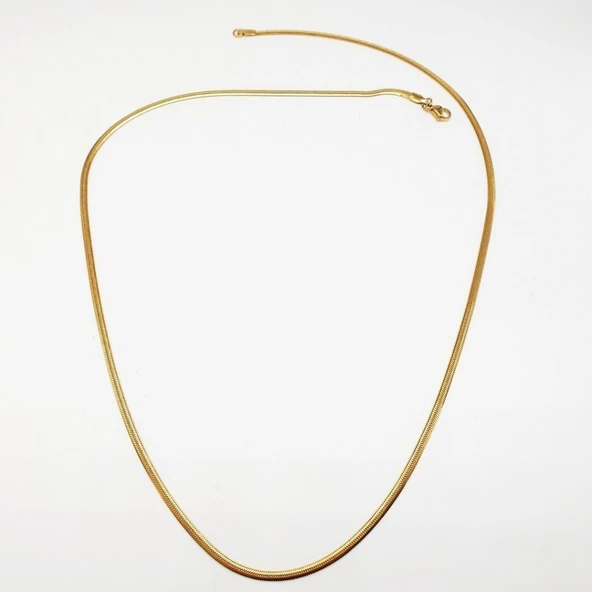 Altın Renk Sıkıştırılmış İnce Çelik Zincir Kolye - 10