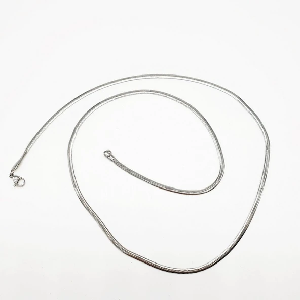 Gümüş Renk Sıkıştırılmış İnce Çelik Zincir Kolye - 12