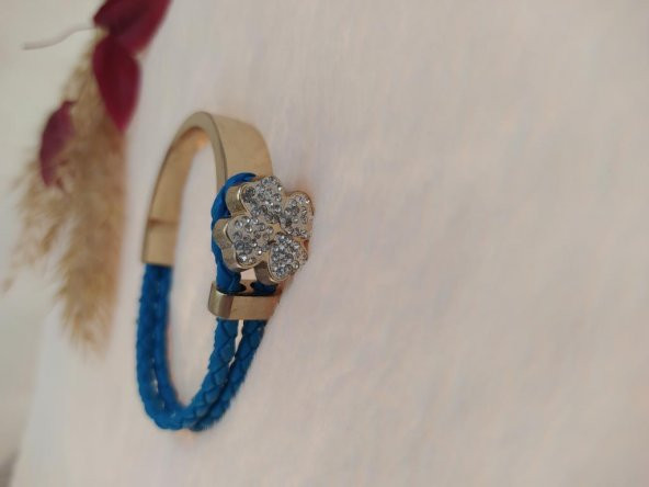 Hdmarketim Swarovski Taşlı Mavi Renk Yonca Çiçekli Kadın Bileklik - 3