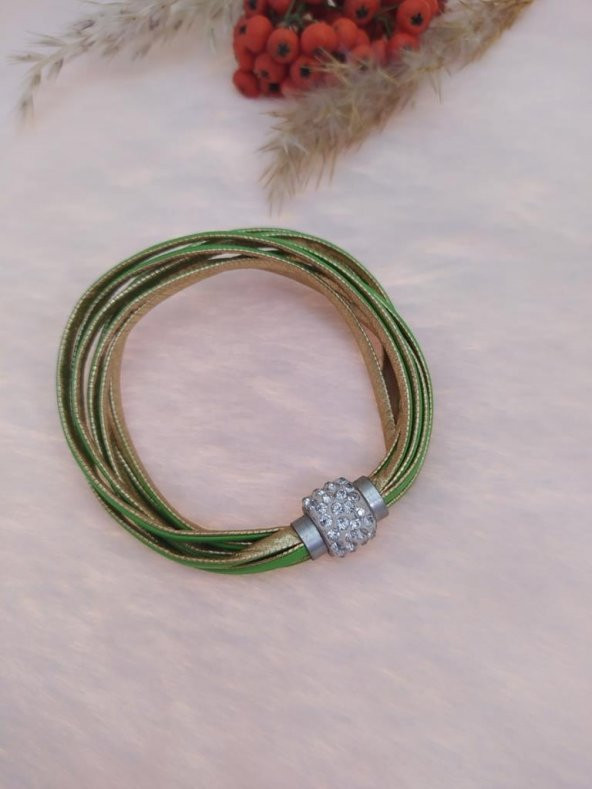 Hdmarketim Swarovski Taşlı Yeşil Örgü Bileklik Mıknatıslı