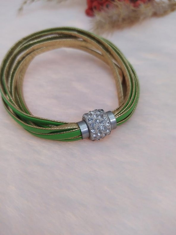 Hdmarketim Swarovski Taşlı Yeşil Örgü Bileklik Mıknatıslı - 2