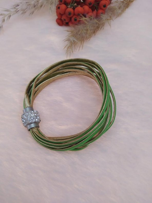 Hdmarketim Swarovski Taşlı Yeşil Örgü Bileklik Mıknatıslı - 3