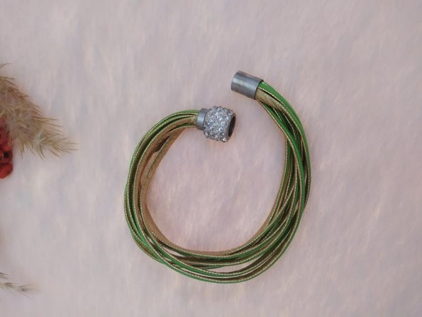 Hdmarketim Swarovski Taşlı Yeşil Örgü Bileklik Mıknatıslı - 4
