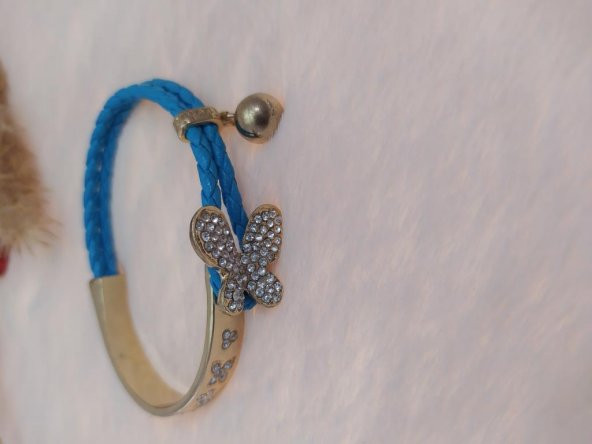 Hdmarketim Swarovski Taşlı Mavi Kelebek Taşlı Kadın Çelik Bileklik