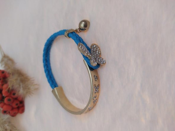 Hdmarketim Swarovski Taşlı Mavi Kelebek Taşlı Kadın Çelik Bileklik - 2