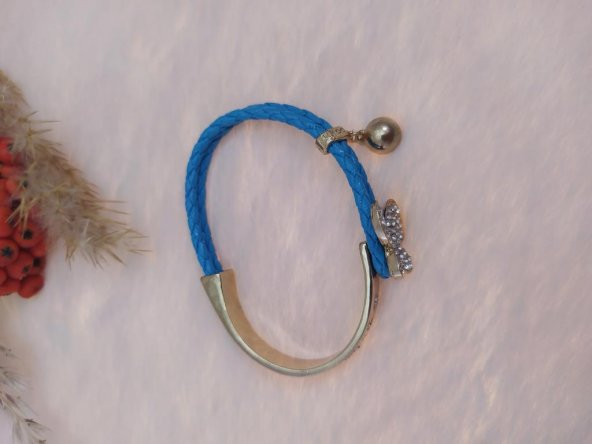 Hdmarketim Swarovski Taşlı Mavi Kelebek Taşlı Kadın Çelik Bileklik - 3