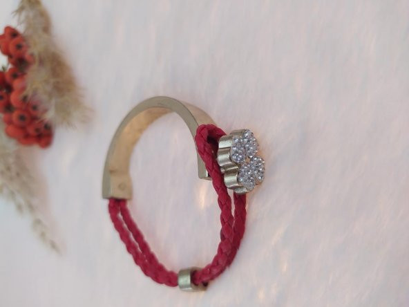 Hdmarketim Swarovski Taşlı Kırmızı Makrome Kadın Çelik Bileklik - 2